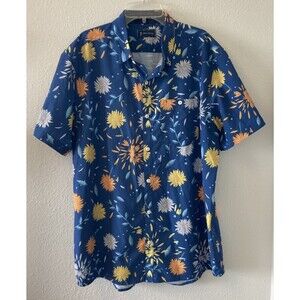 William Murray Button Up Mum's The Word Performance Shirt Blue Floral Mens Large